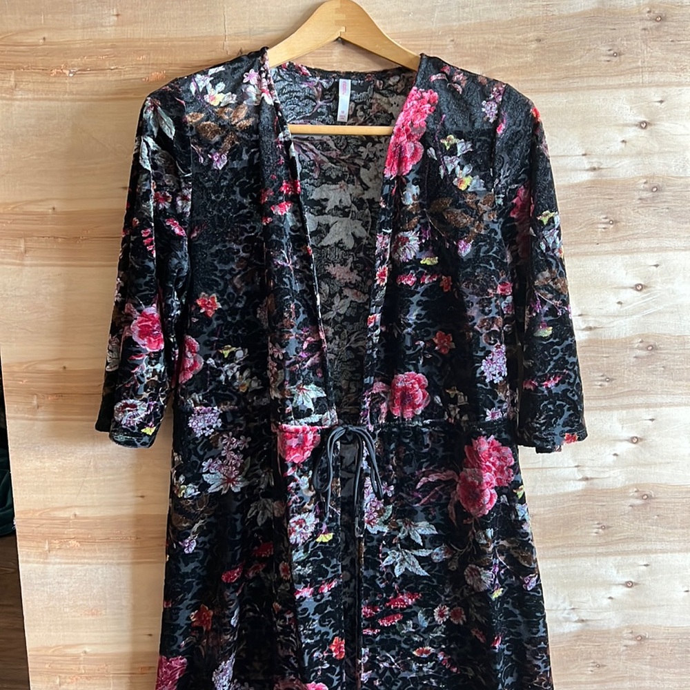 Floral velvet maxi open cardigan/overcoat